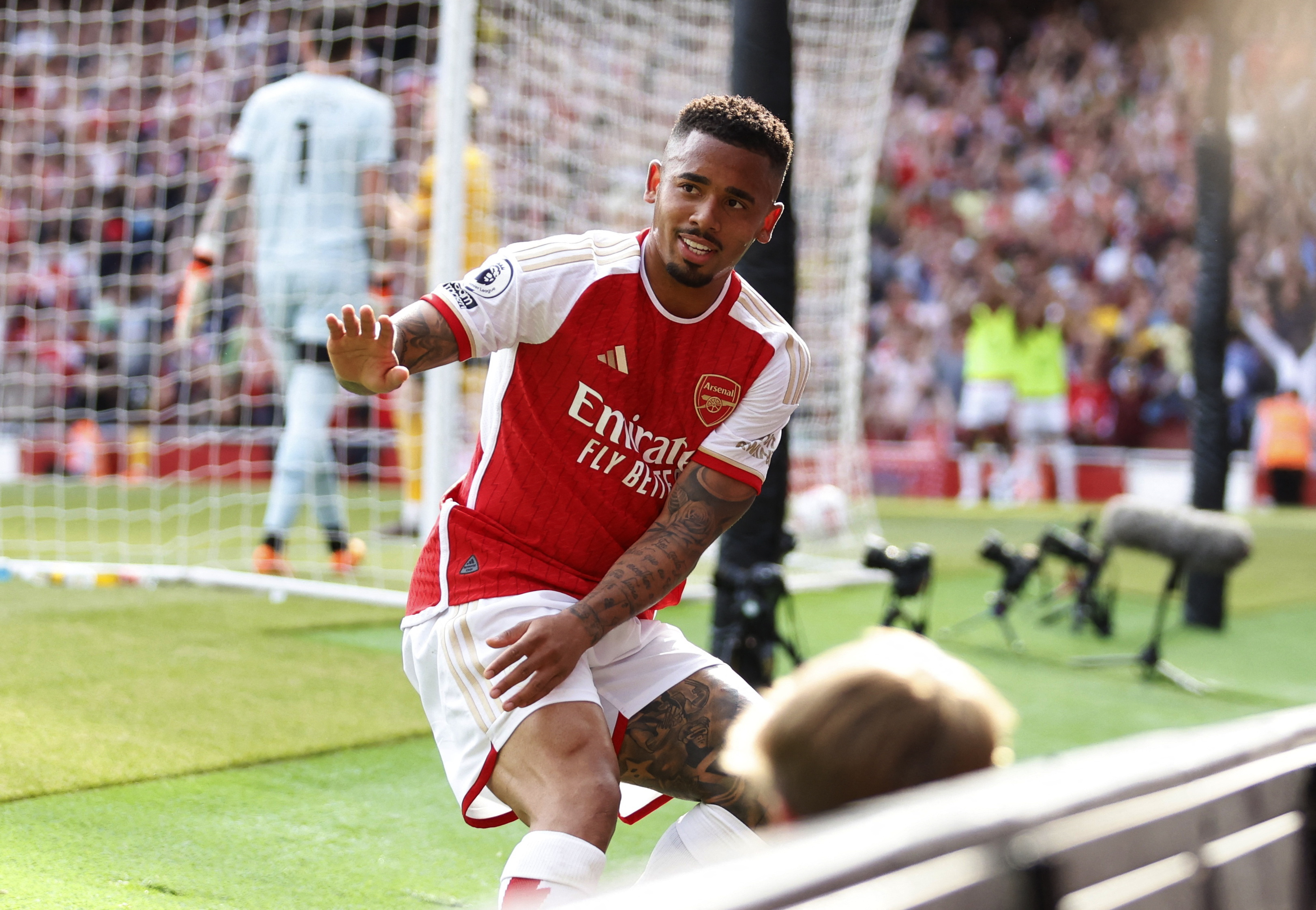 Arsenal's Gabriel Jesus celebrates scoring their fourth goal Action Images via Reuters/Peter Cziborra