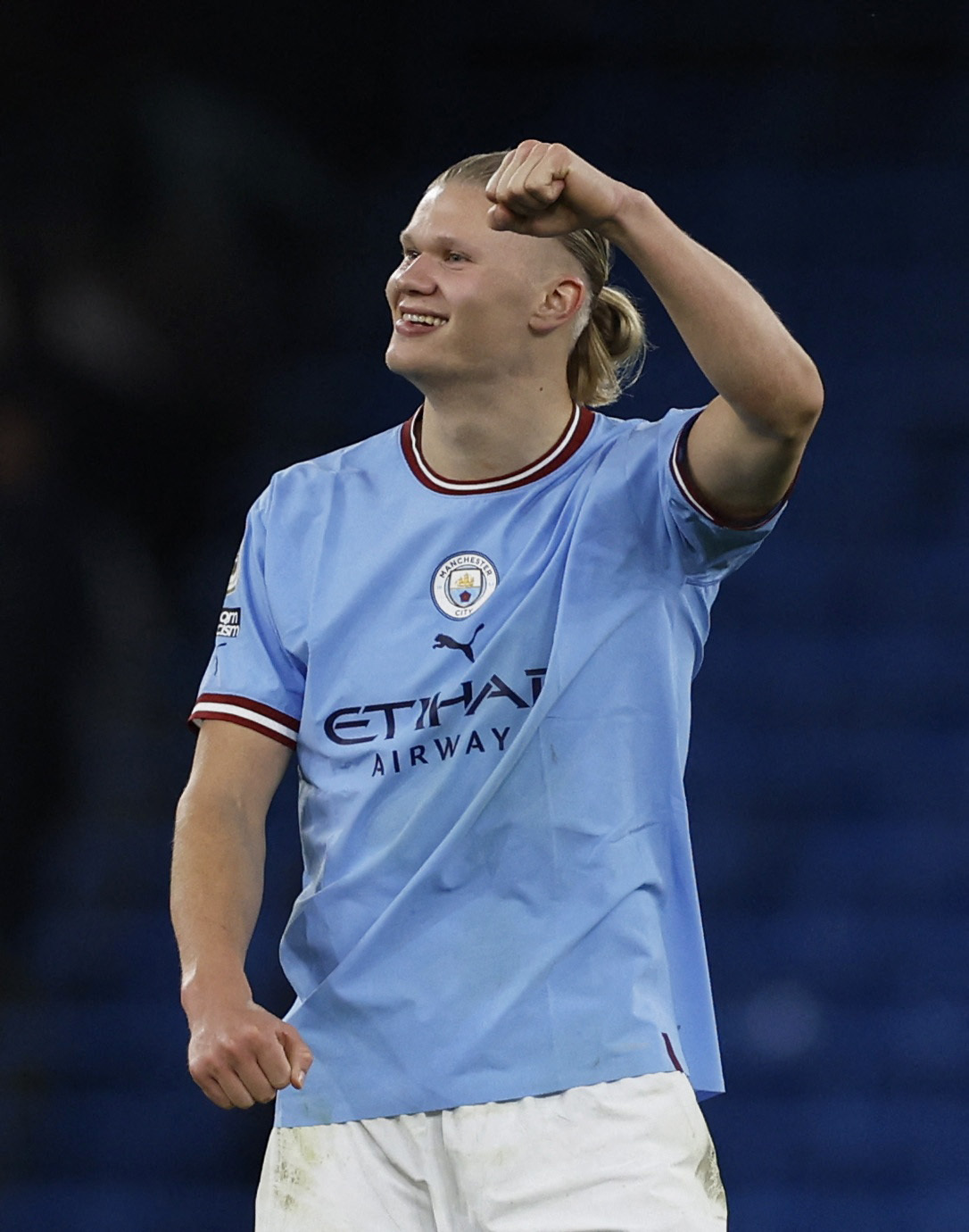 Manchester City's Erling Braut Haaland celebrates after the match Action Images via Reuters/Jason Cairnduff