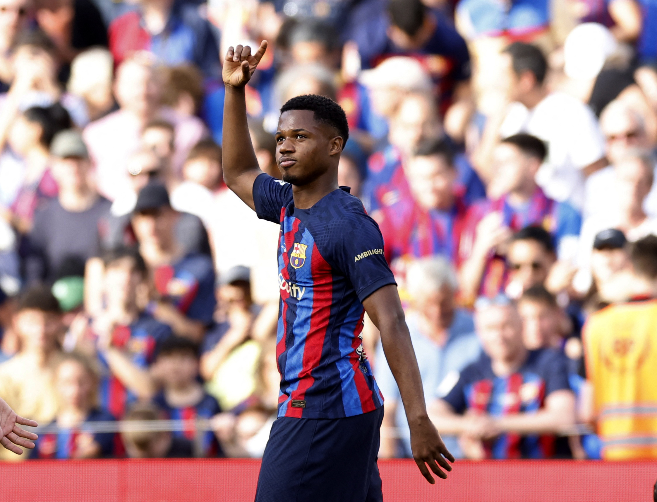 FC Barcelona's Ansu Fati celebrates scoring their second goal REUTERS/Albert Gea