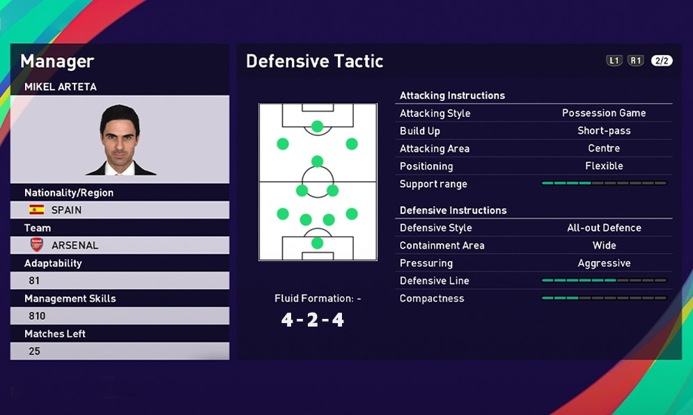 FORMASI 4-2-4 MILIK ARTETA, FORMASI YANG BIKIN DAYA  SERANGAN TIM LO MAKIN TAJAM DI PES MOBILE!